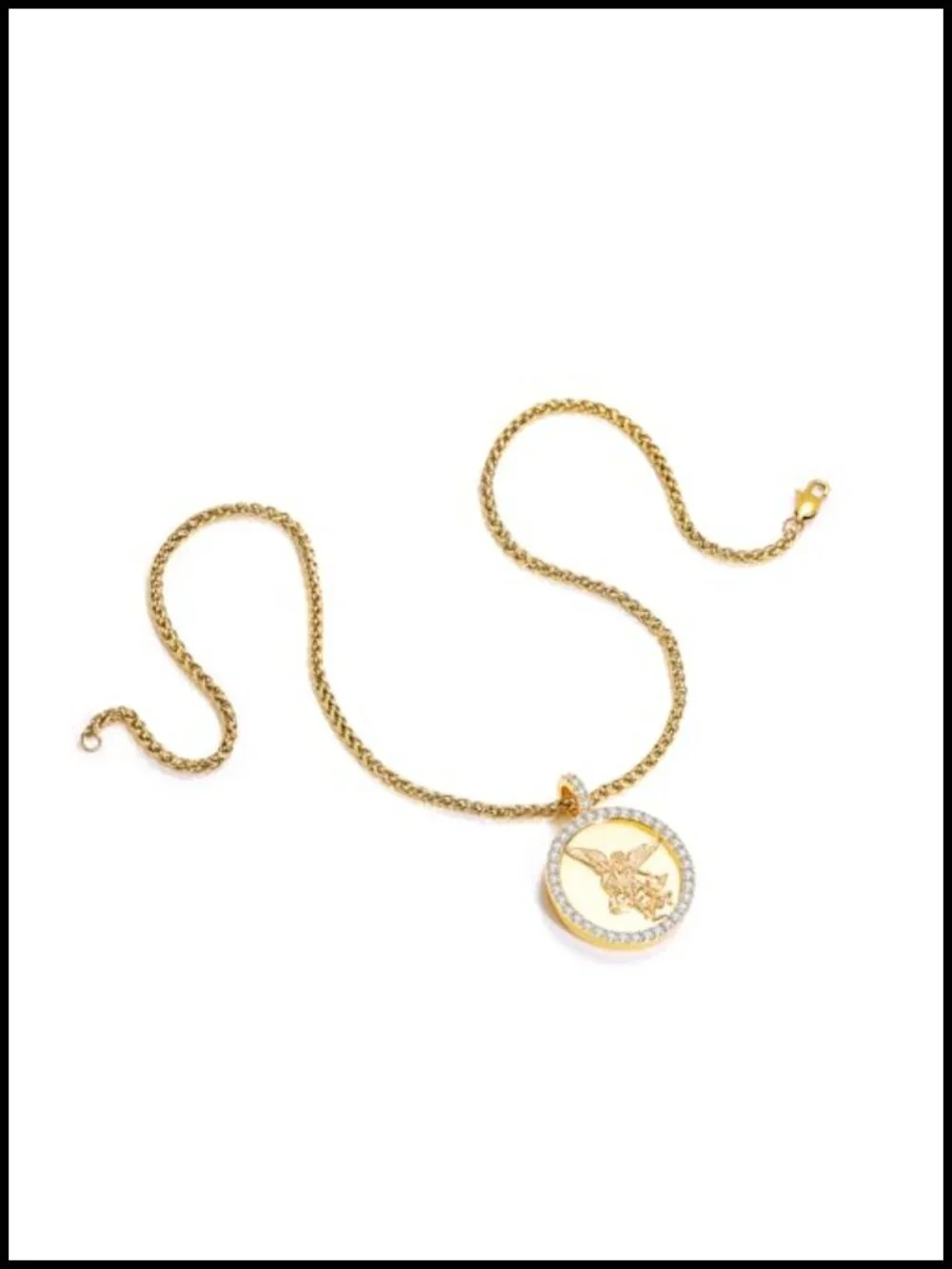 Saint Michael Archangel 18K Gold Plated Pendant Necklace CZ Pave Religious Charm